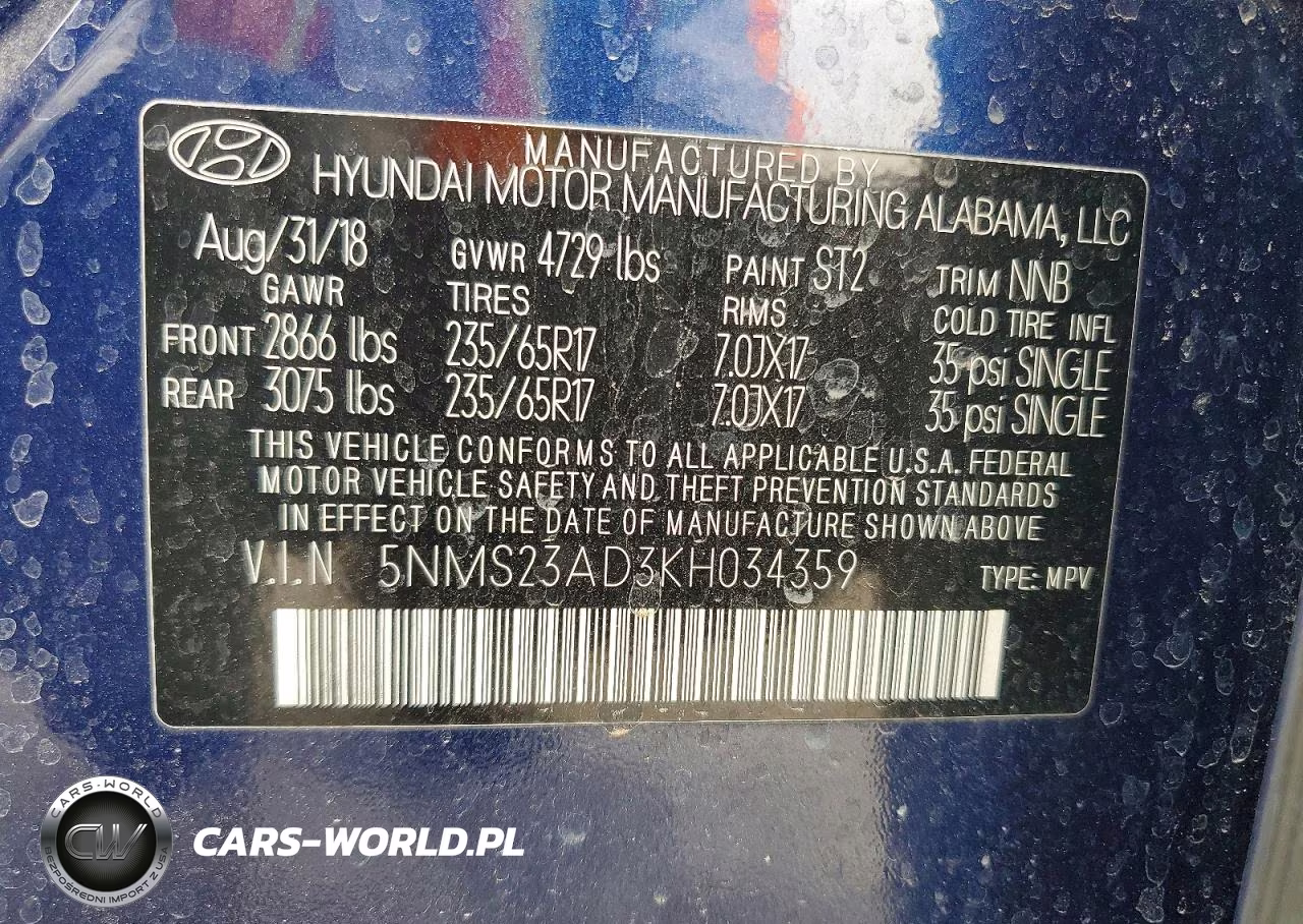 2019 Hyundai Santa Fe Se 2.4L VIN:5NMS23AD3KH034359 - 12