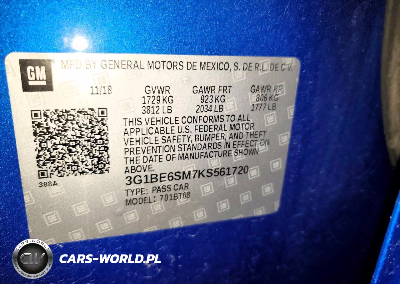 2019 Chevrolet Cruze Lt VIN:3G1BE6SM7KS561720 - 13