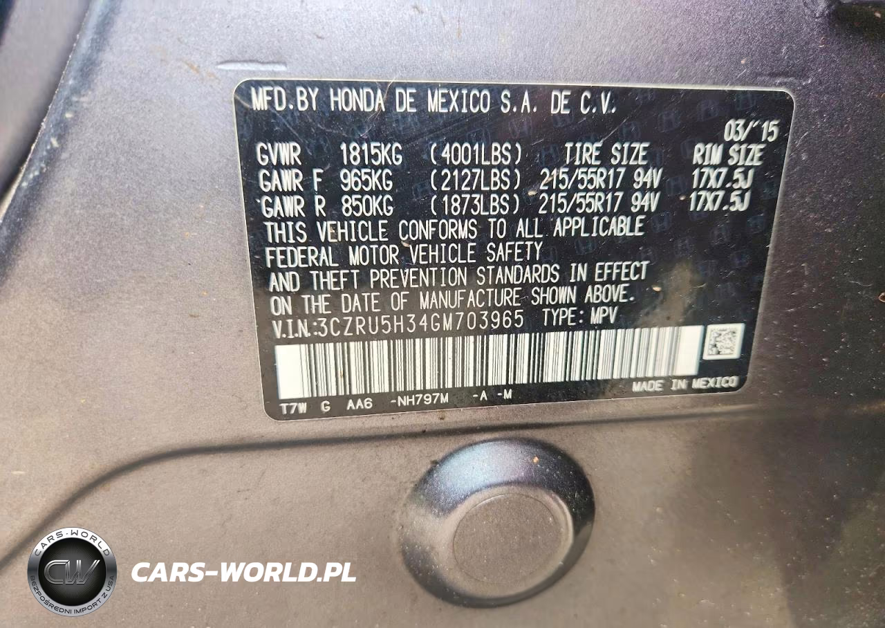 2016 Honda Hr-V Lx VIN:3CZRU5H34GM703965 - 12