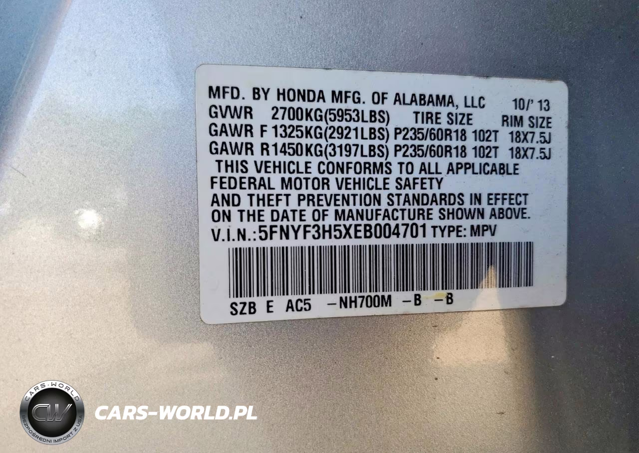 2014 Honda Pilot Exl VIN:5FNYF3H5XEB004701 - 13