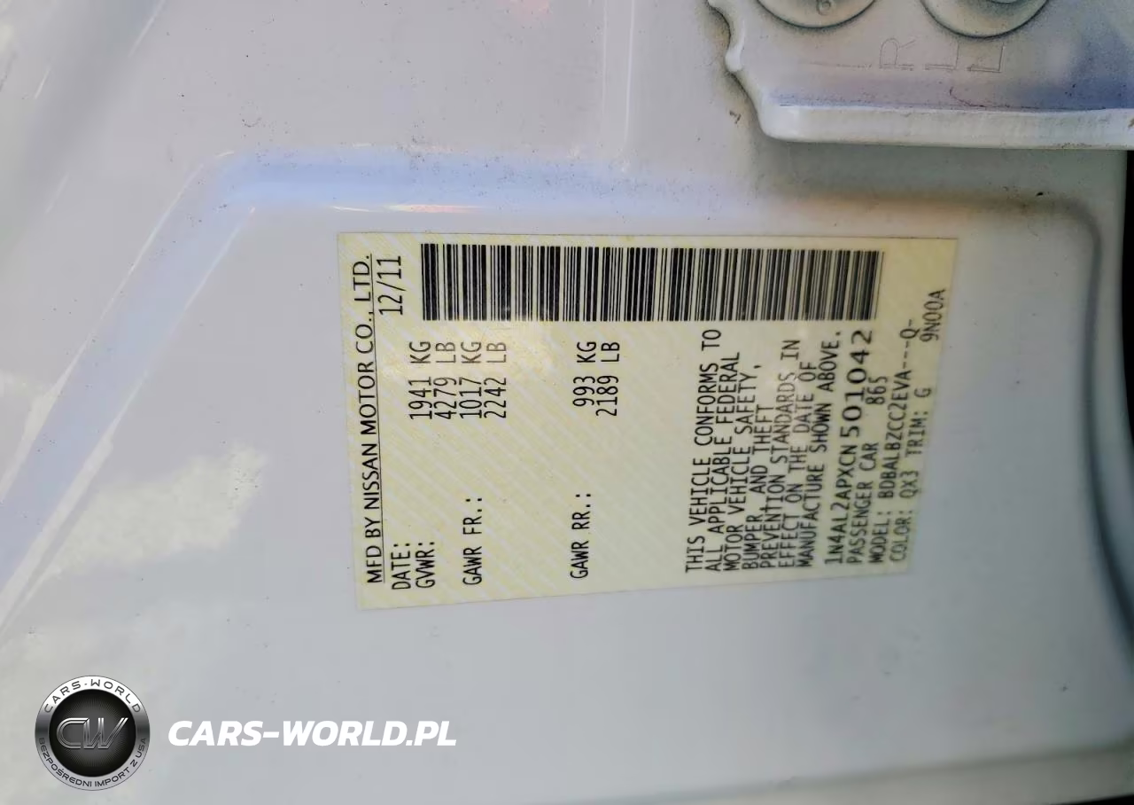 2012 Nissan Altima 2.5 VIN:1N4AL2APXCN501042 - 12