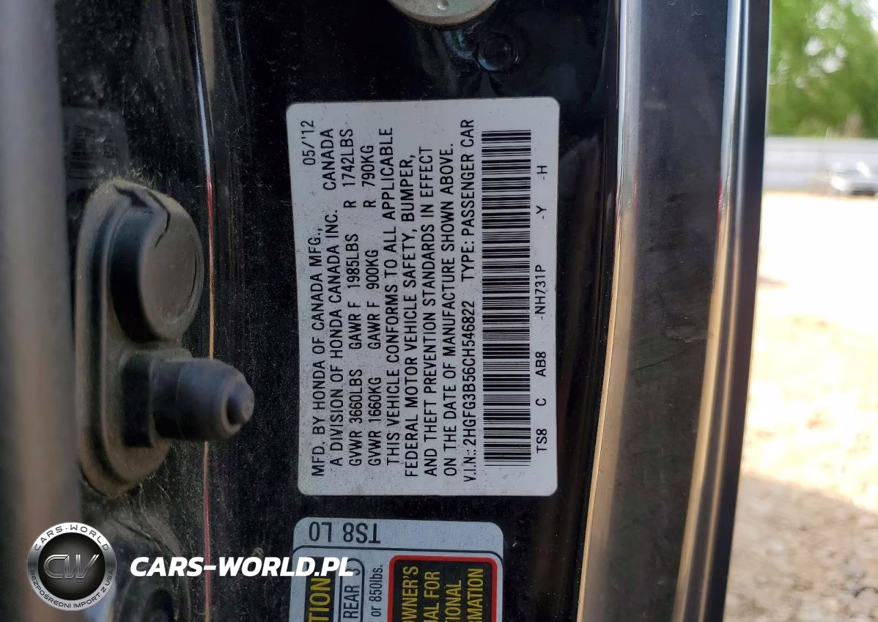 2012 Honda Civic Lx VIN:2HGFG3B56CH546822 - 12