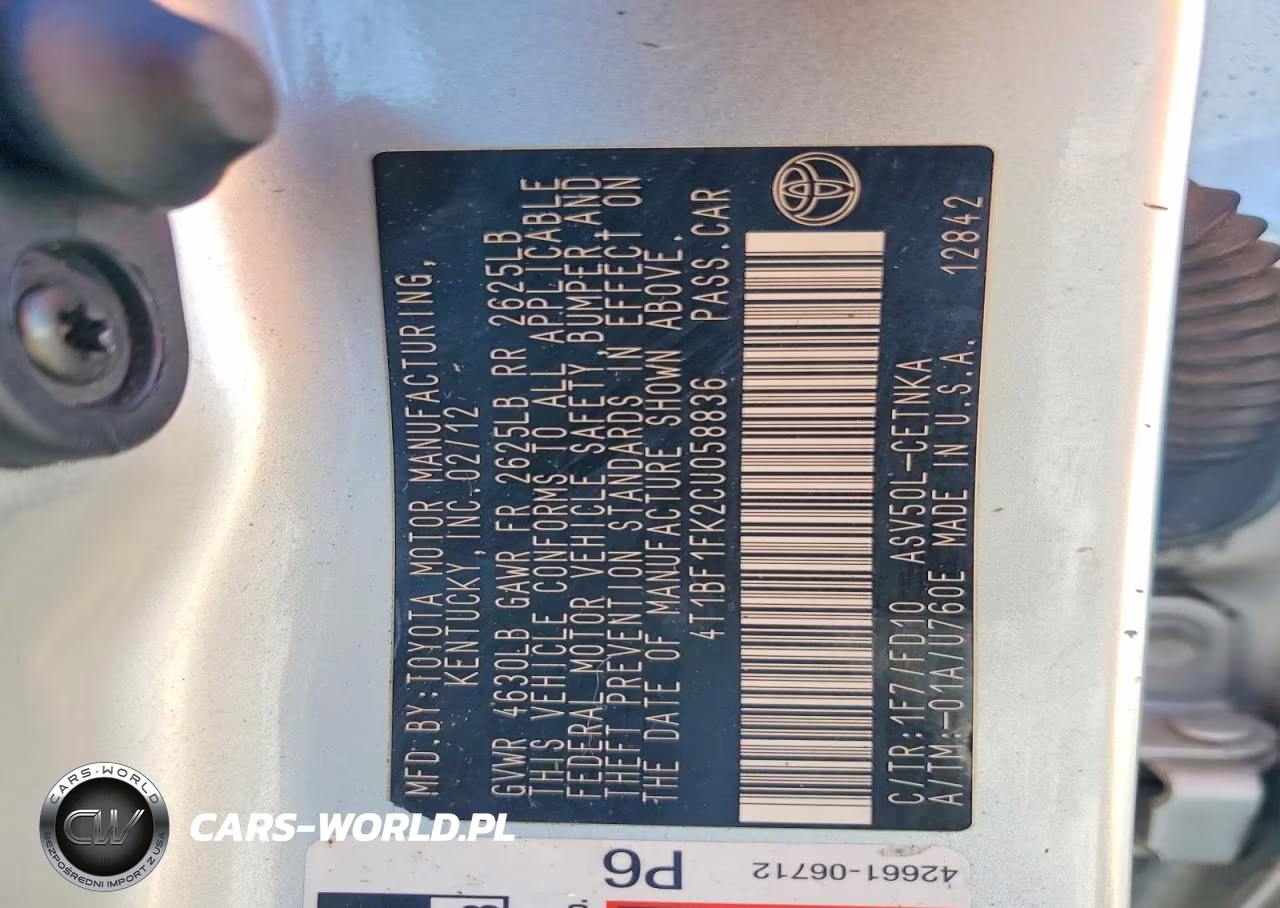 2012 Toyota Camry Le VIN:4T1BF1FK2CU058836 - 12