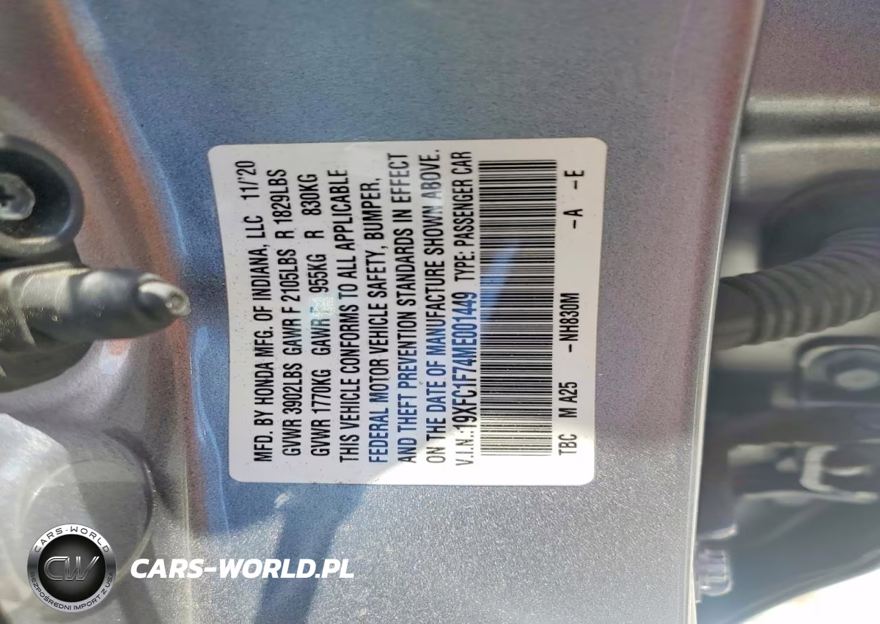 2021 Honda Civic Exl VIN:19XFC1F74ME001449 - 12