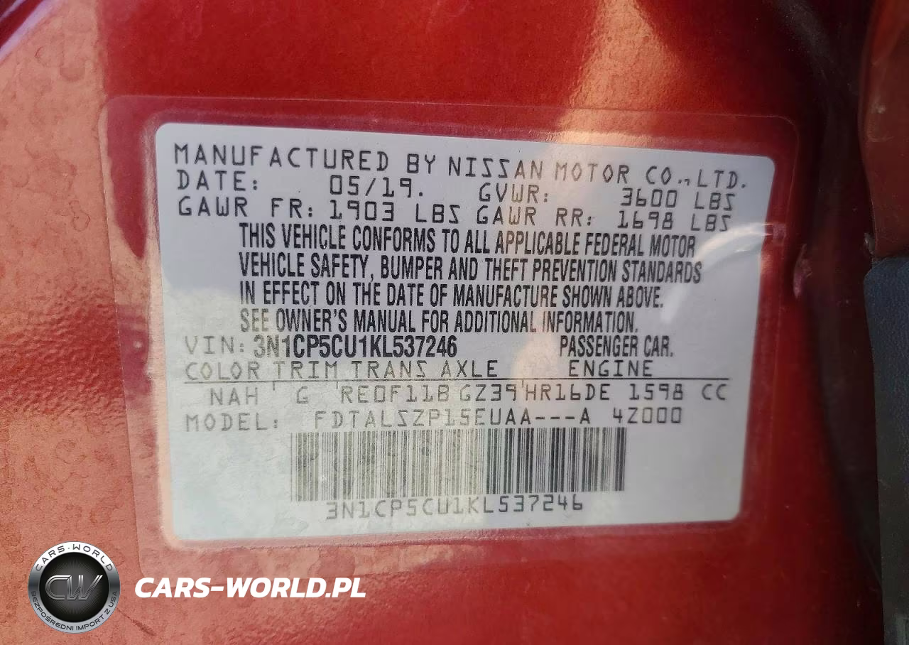 2019 Nissan Kicks Sv VIN:3N1CP5CU1KL537246 - 12