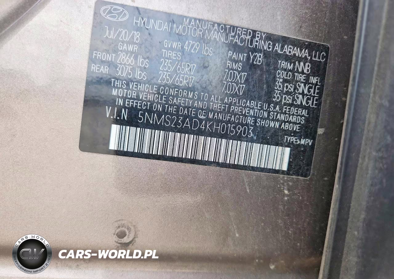 2019 Hyundai Santa Fe Se 2.4L VIN:5NMS23AD4KH015903 - 13