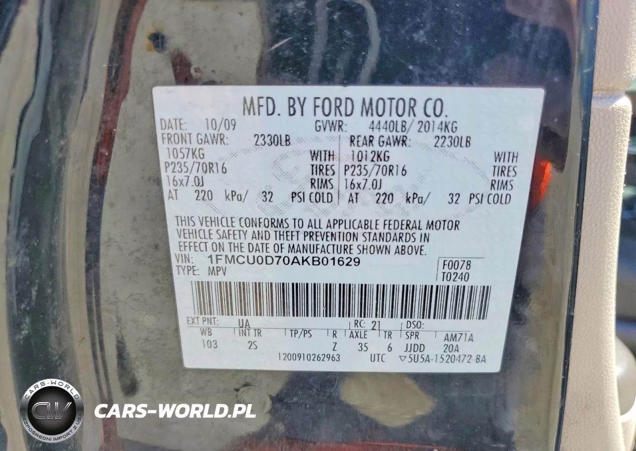 2010 Ford Escape Xlt VIN:1FMCU0D70AKB01629 - 13