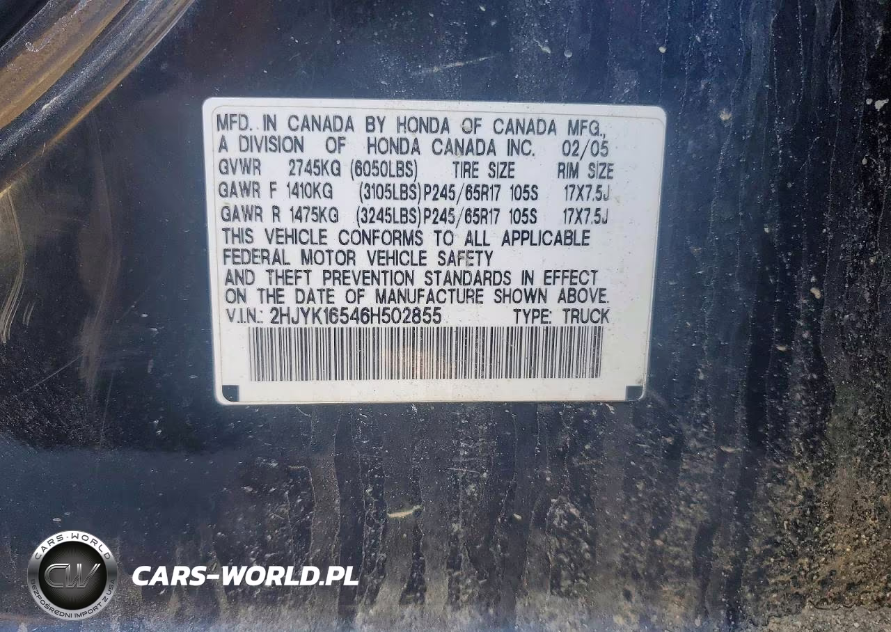 2006 Honda Ridgeline Rtl VIN:2HJYK16546H502855 - 12