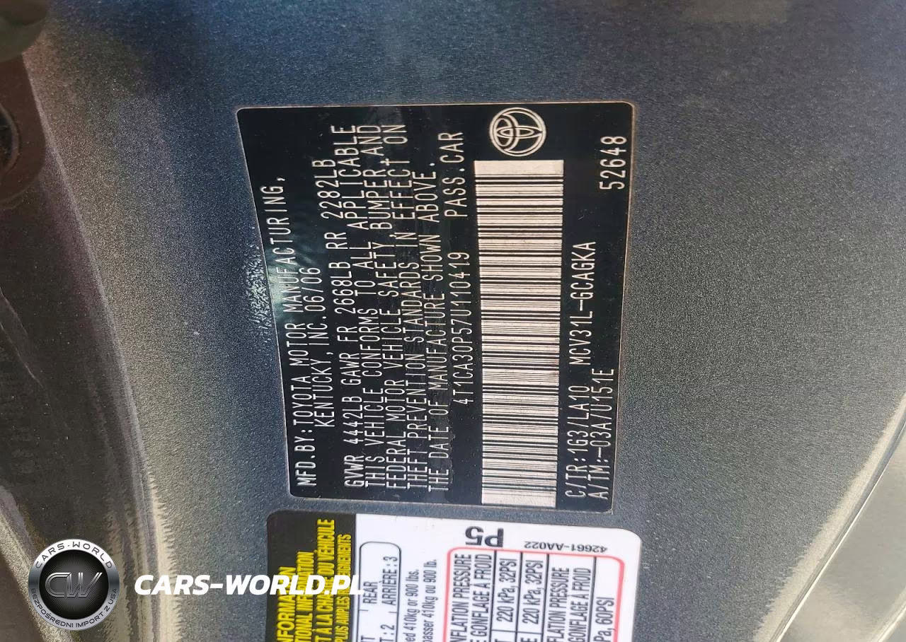 2007 Toyota Camry Solara Sle V6 VIN:4T1CA30P57U110419 - 12