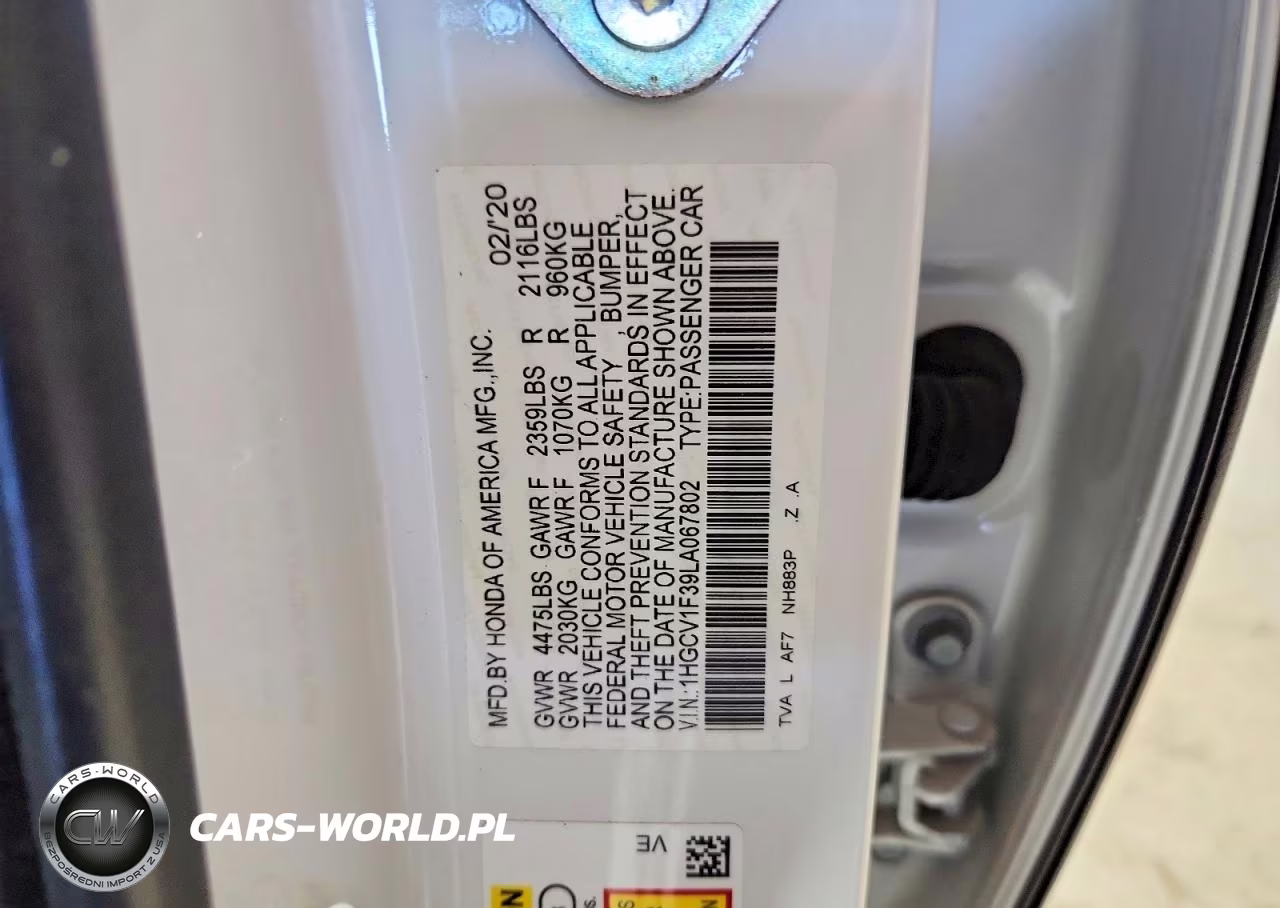 2020 Honda Accord Sport VIN:1HGCV1F39LA067802 - 12