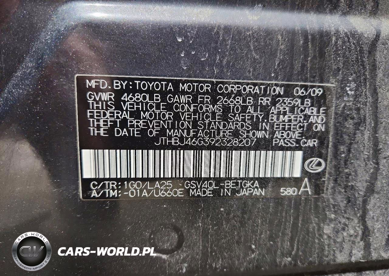 2009 Lexus Es 350 Base VIN:JTHBJ46G392328207 - 13