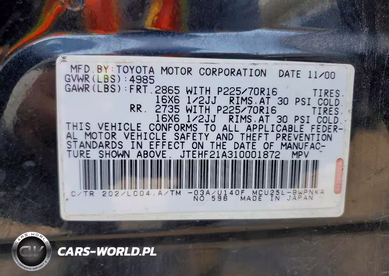 2001 Toyota Highlander Base VIN:JTEHF21A310001872 - 14