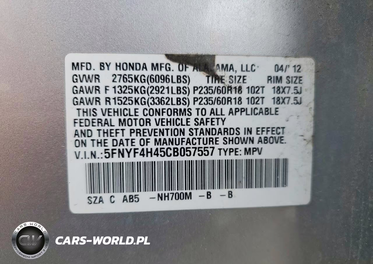 2012 Honda Pilot Ex VIN:5FNYF4H45CB057557 - 13