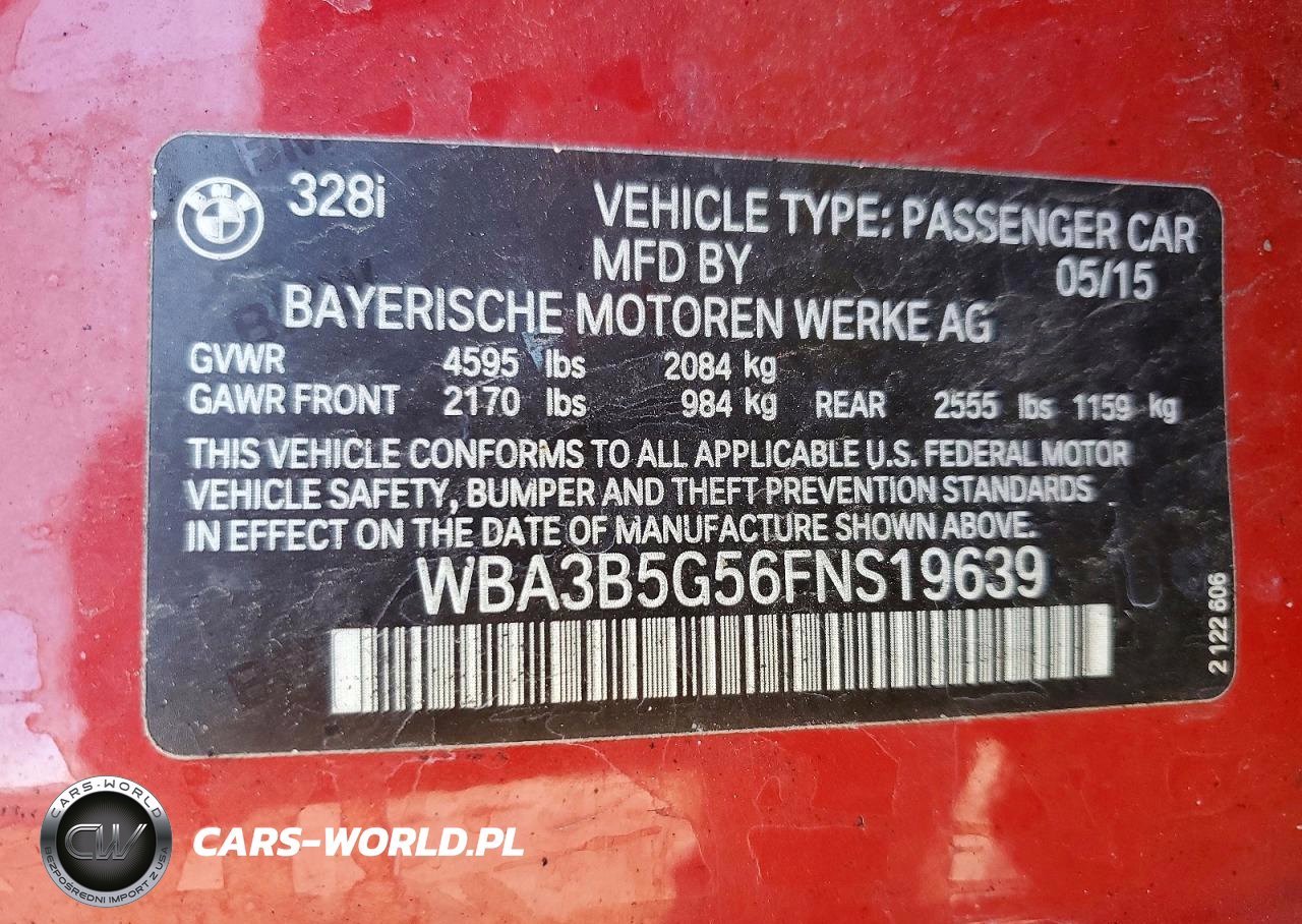 2015 BMW 328 Xi Sulev VIN:WBA3B5G56FNS19639 - 12