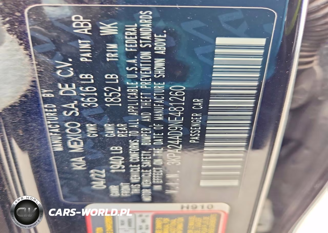 2022 Kia Rio S VIN:3KPA24AD9NE481260 - 12