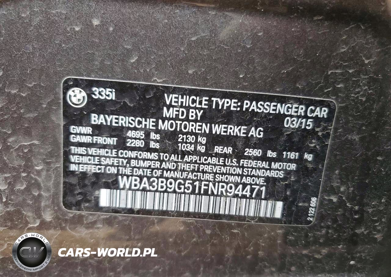 2015 BMW 335 Xi VIN:WBA3B9G51FNR94471 - 13