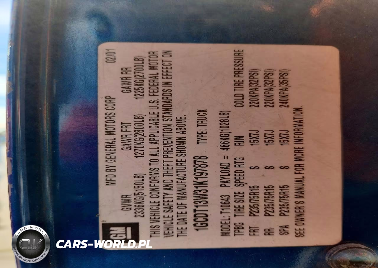 2001 Chevrolet S Truck S10 VIN:1GCDT13W31K197878 - 12