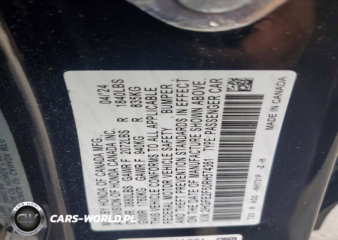 2024 Honda Civic Sport VIN:2HGFE2F50RH574361 - 12