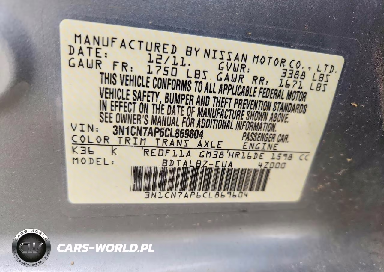 2012 Nissan Versa 1.6 S VIN:3N1CN7AP6CL869604 - 12