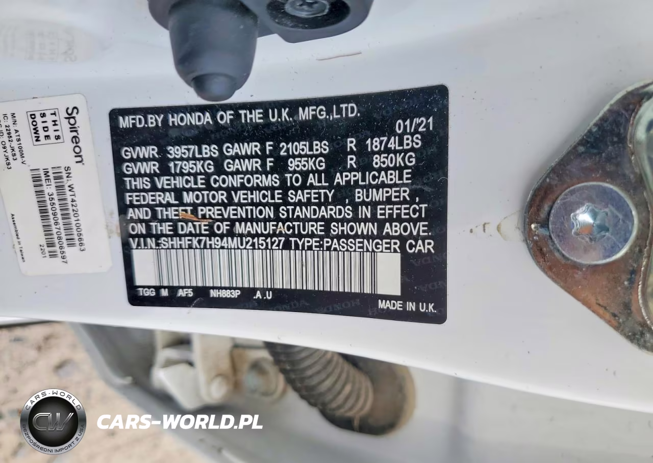 2021 Honda Civic Sport Touring VIN:SHHFK7H94MU215127 - 12