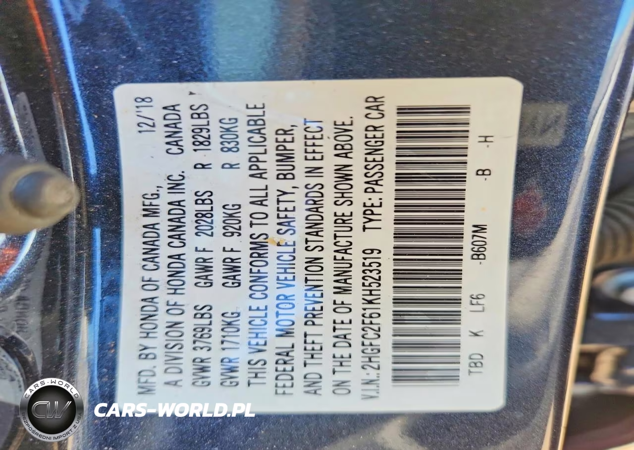 2019 Honda Civic Lx VIN:2HGFC2F61KH523519 - 12
