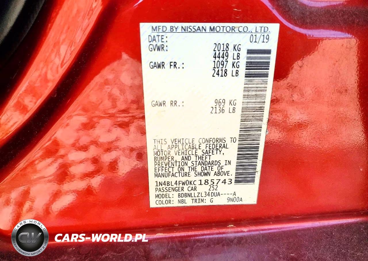2019 Nissan Altima 2.5 S VIN:1N4BL4FW0KC185743 - 12