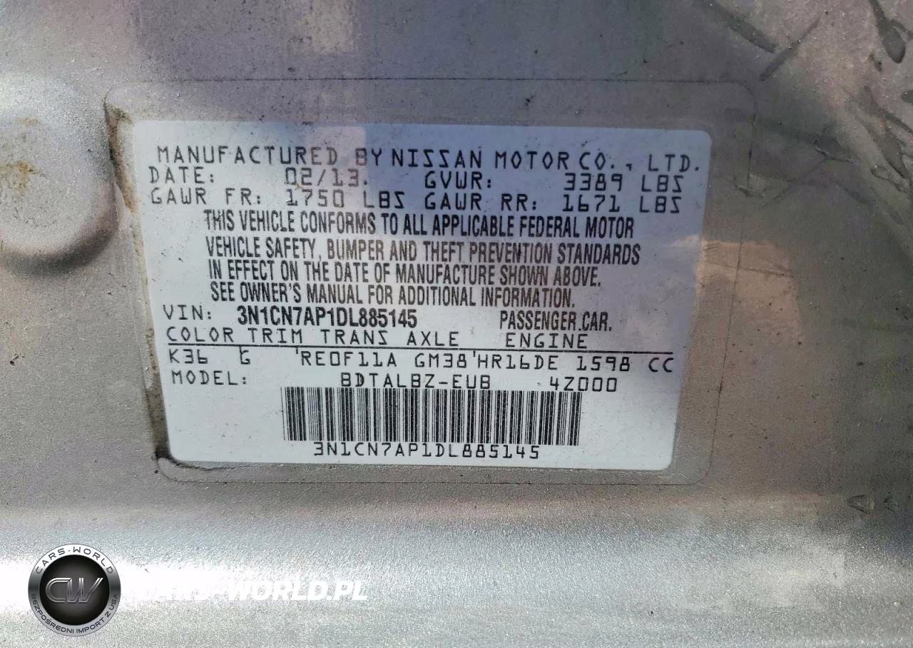 2013 Nissan Versa 1.6 S VIN:3N1CN7AP1DL885145 - 13