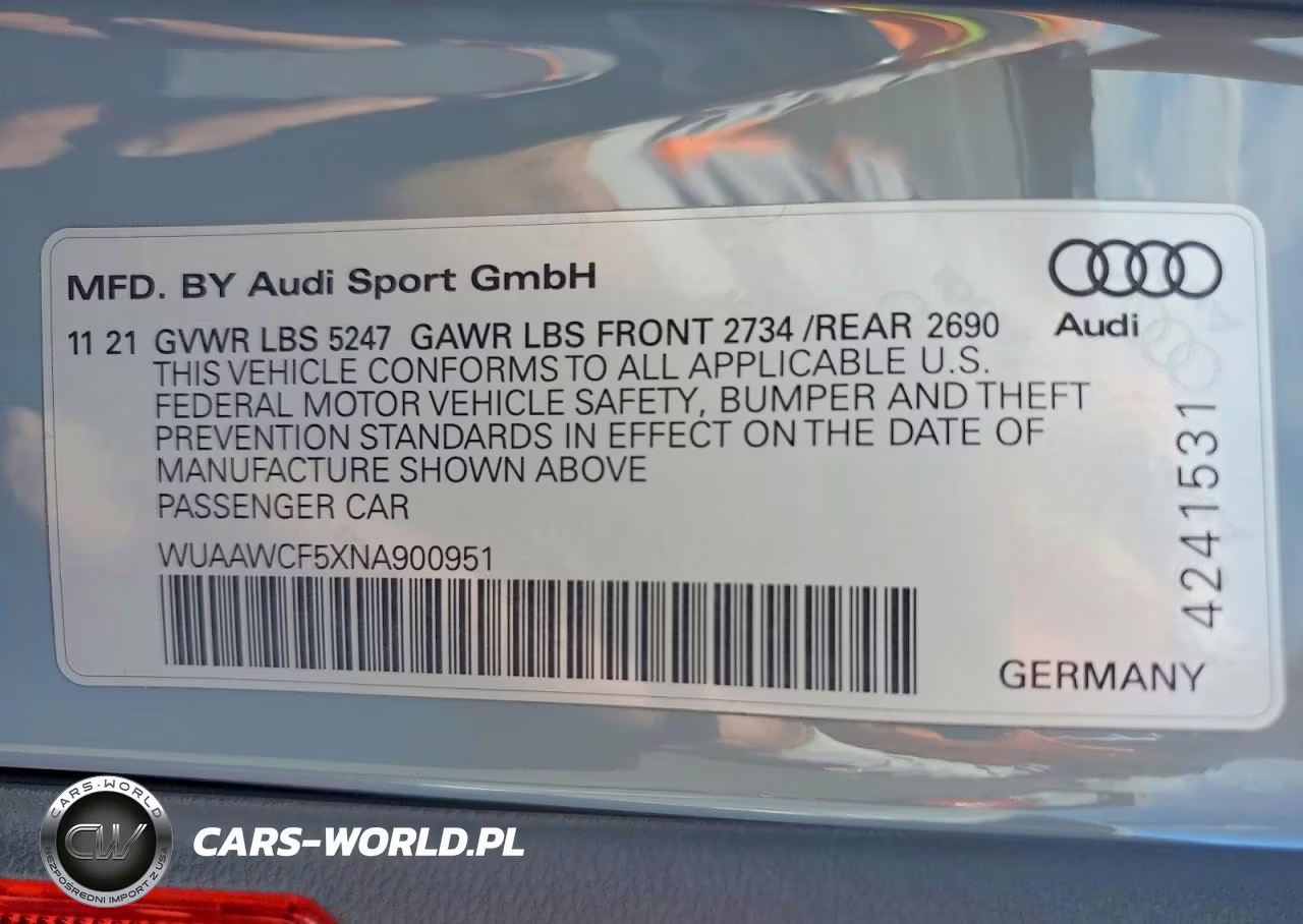 2022 Audi Rs5 VIN:WUAAWCF5XNA900951 - 12