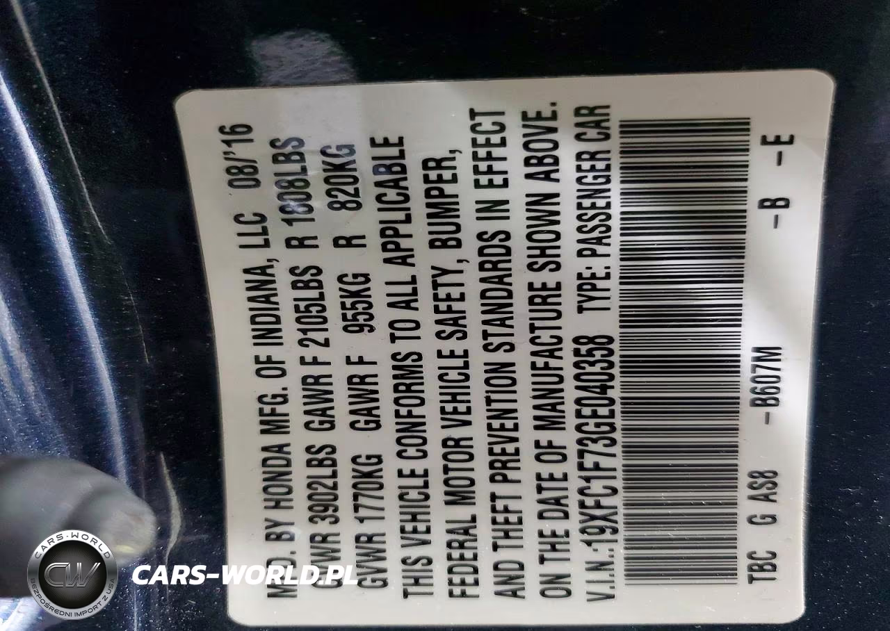 2016 Honda Civic Exl VIN:19XFC1F73GE040358 - 12
