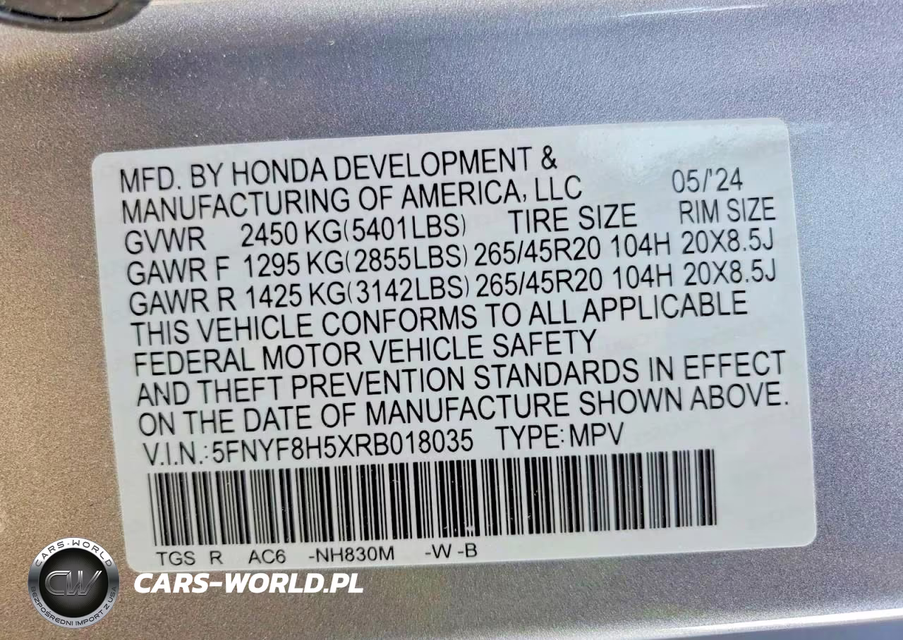 2024 Honda Passport Exl VIN:5FNYF8H5XRB018035 - 13