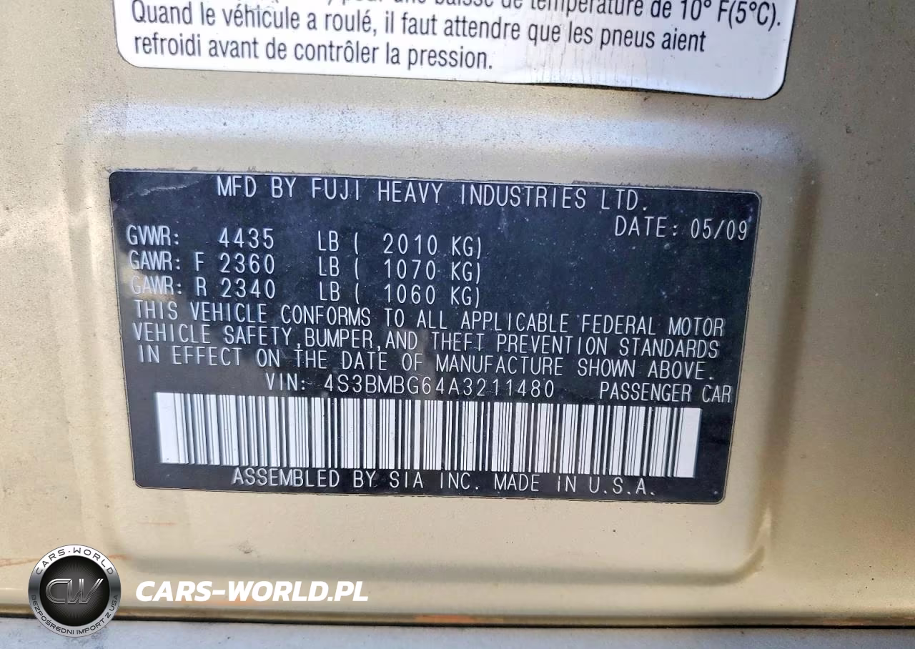 2010 Subaru Legacy 2.5I Premium VIN:4S3BMBG64A3211480 - 12