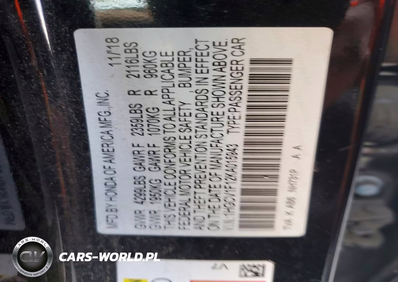 2019 Honda Accord Lx VIN:1HGCV1F12KA015943 - 12