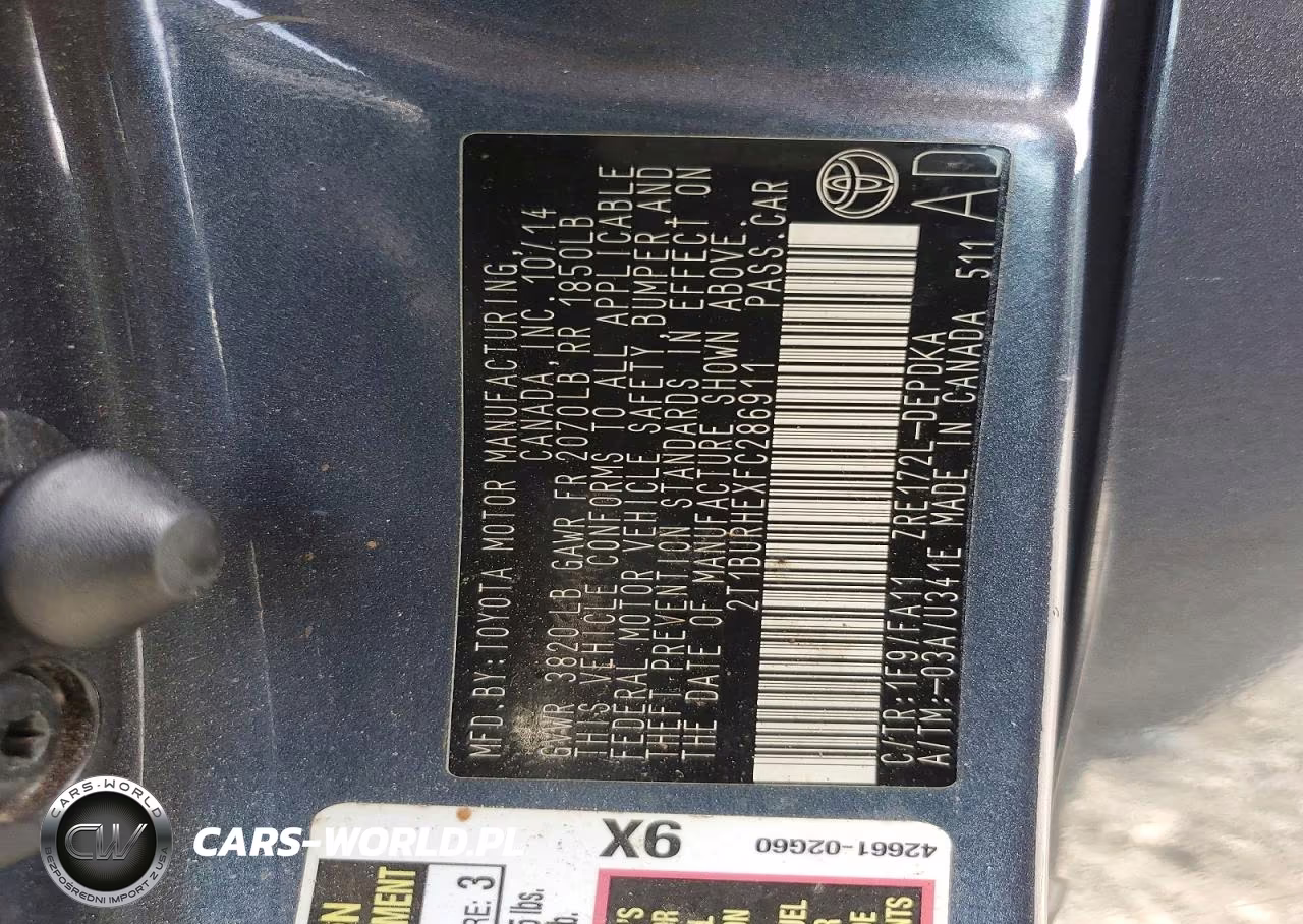 2015 Toyota Corolla L VIN:2T1BURHEXFC286911 - 13