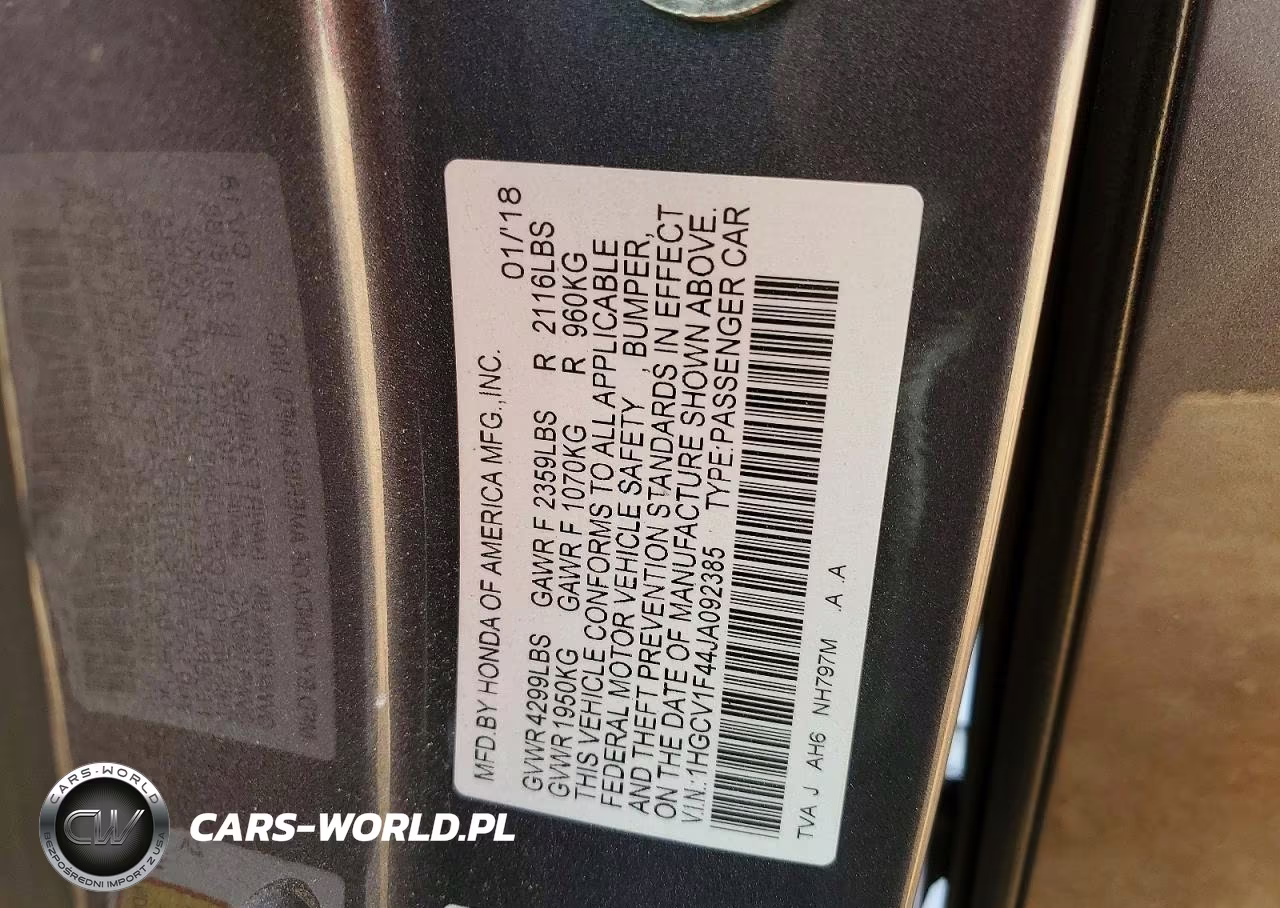 2018 Honda Accord Ex VIN:1HGCV1F44JA092385 - 12