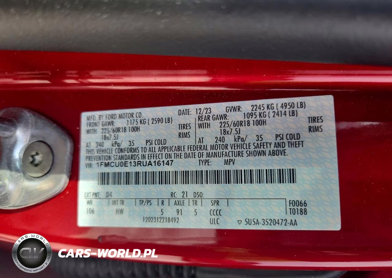 2024 Ford Escape VIN:1FMCU0E13RUA16147 - 13