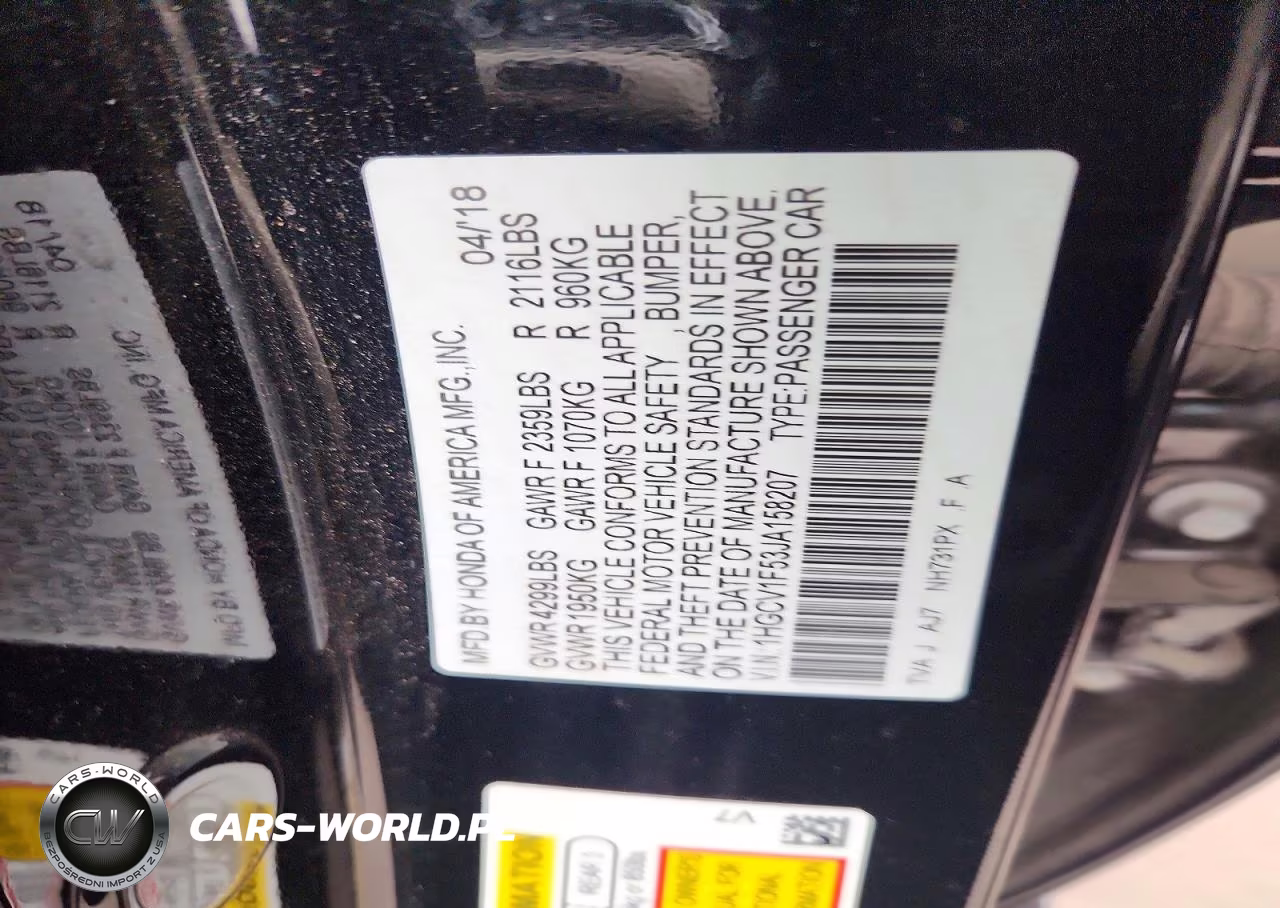 2018 Honda Accord Exl VIN:1HGCV1F53JA158207 - 12