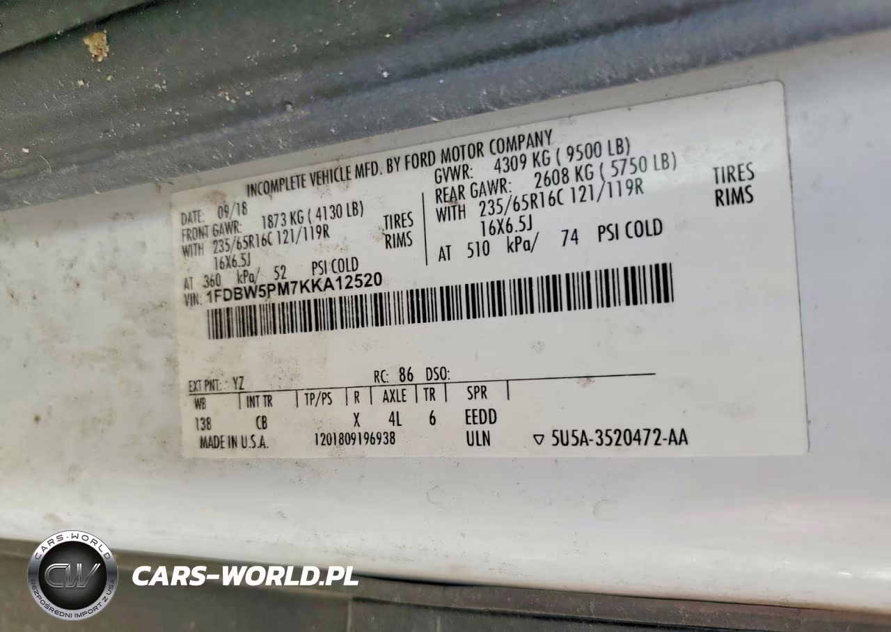 2019 Ford Transit T-350 VIN:1FDBW5PM7KKA12520 - 13