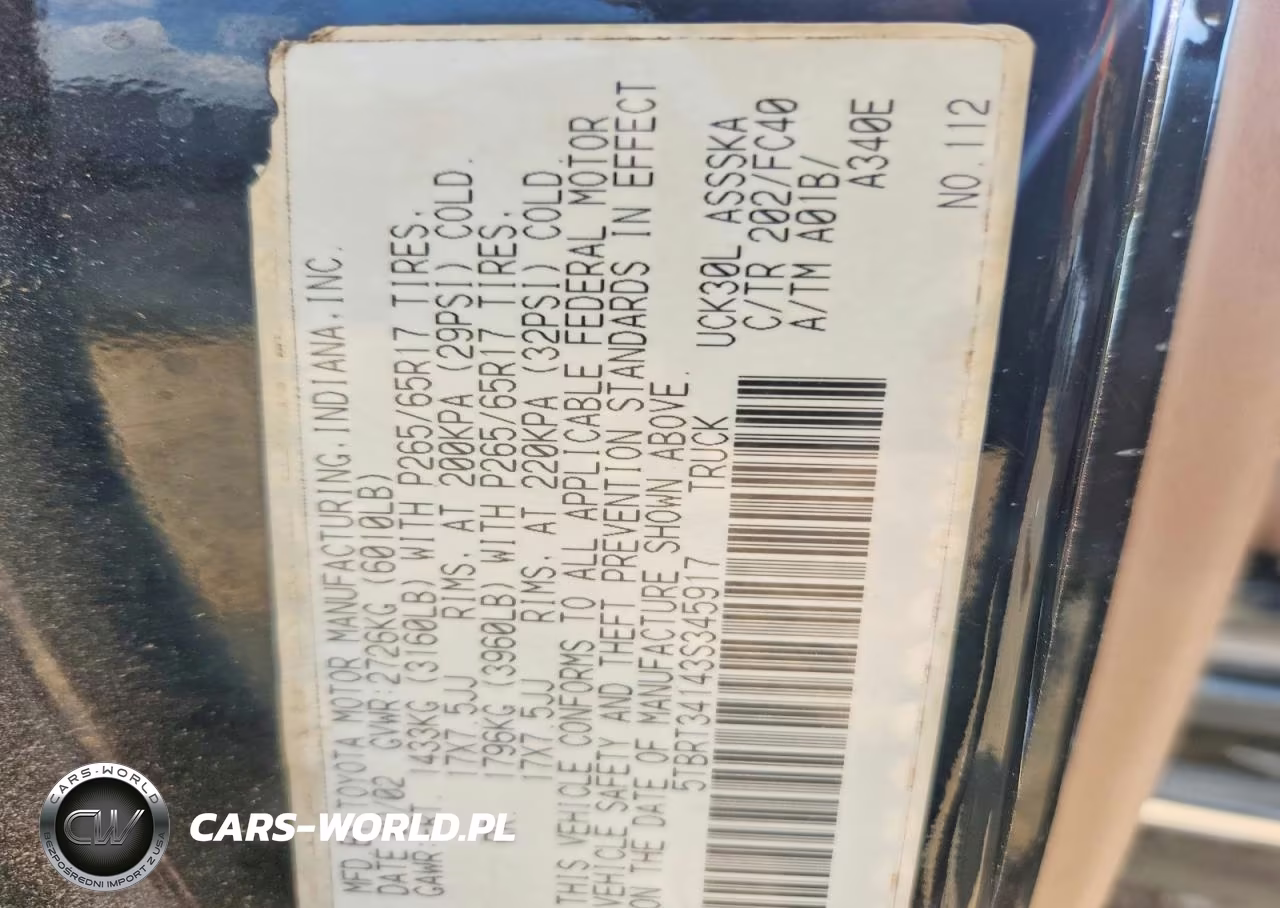 2003 Toyota Tundra Sr5 VIN:5TBRT34143S345917 - 12