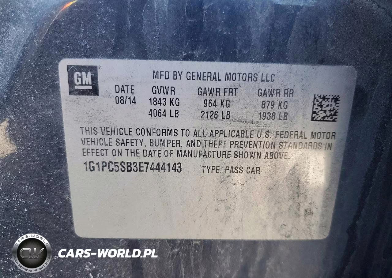 2014 Chevrolet Cruze Lt VIN:1G1PC5SB3E7444143 - 12