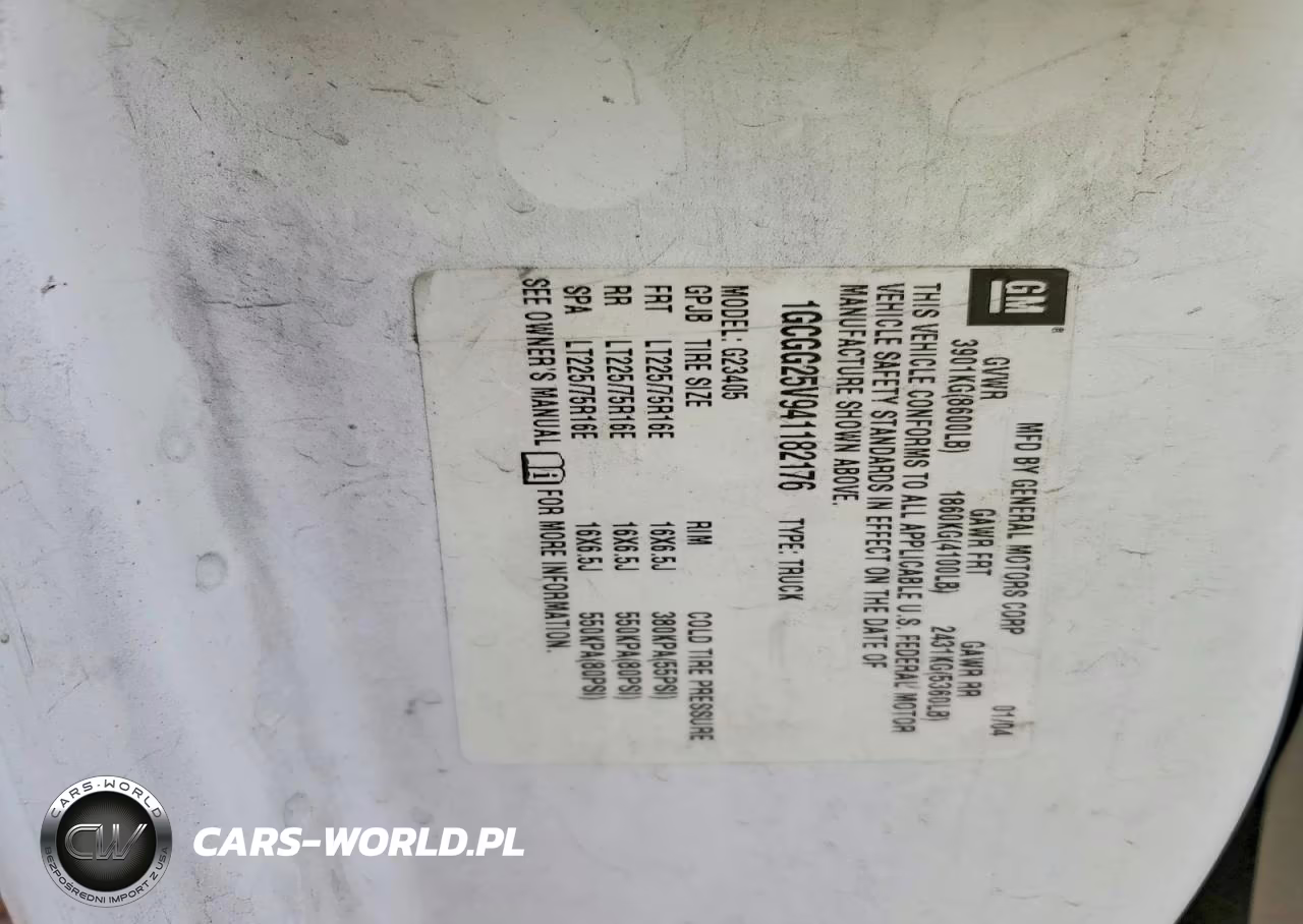 2004 Chev Expg2500 VIN:1GCGG25V941182176 - 12