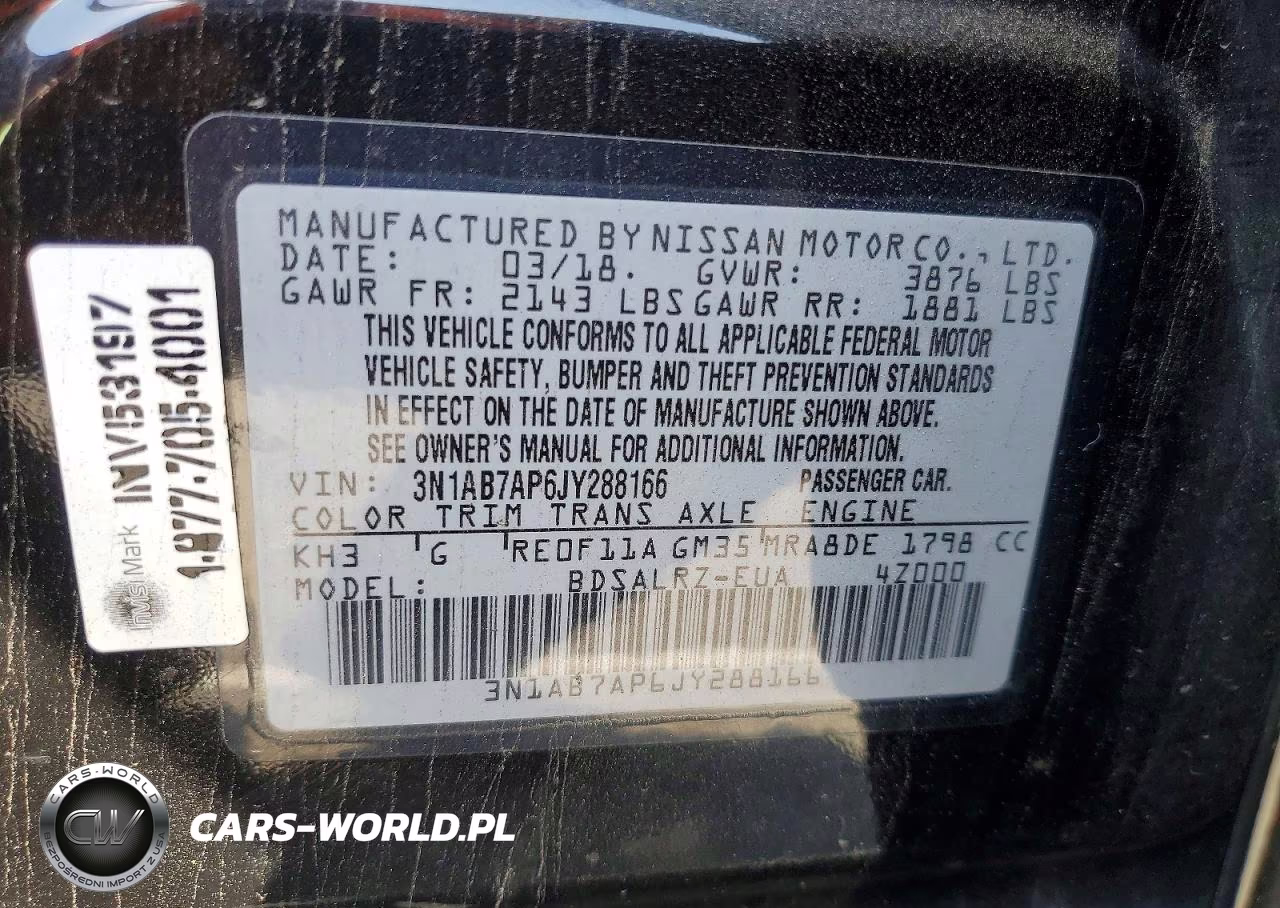 2018 Nissan Sentra Sr VIN:3N1AB7AP6JY288166 - 12