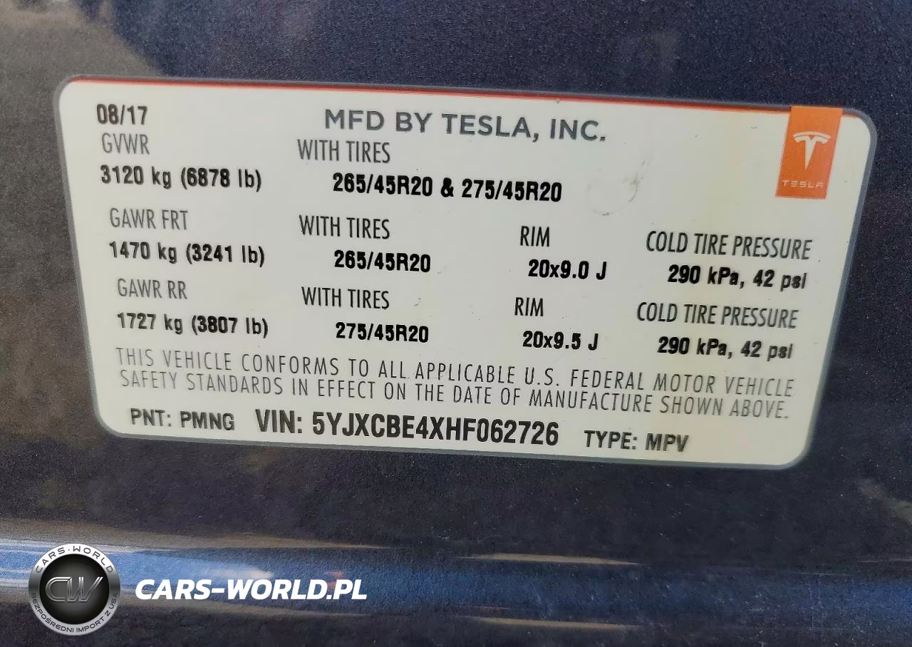 2017 Tesla Model X VIN:5YJXCBE4XHF062726 - 14