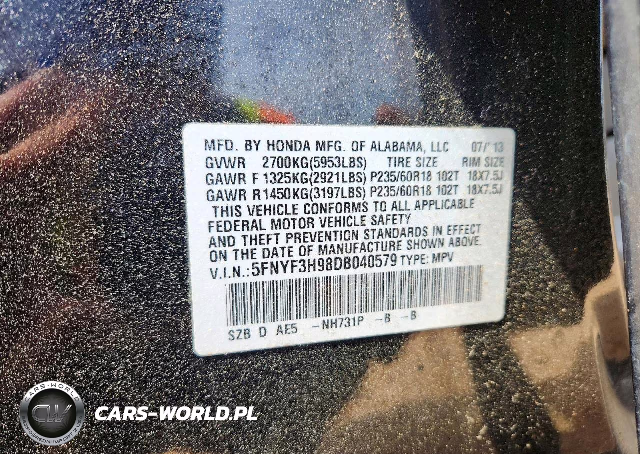 2013 Honda Pilot Touring VIN:5FNYF3H98DB040579 - 14
