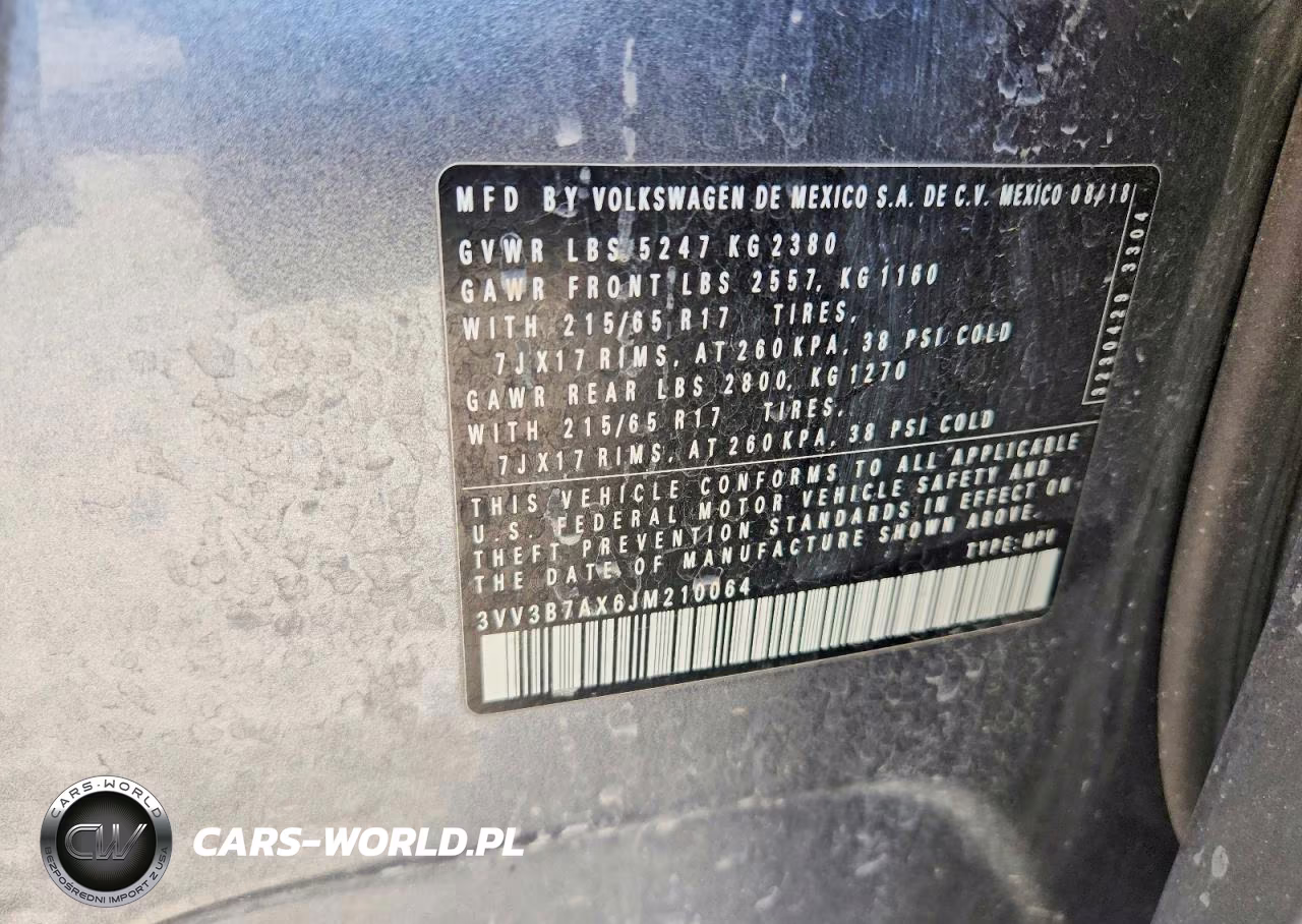 2018 Volkswagen Tiguan Se VIN:3VV3B7AX6JM210064 - 12