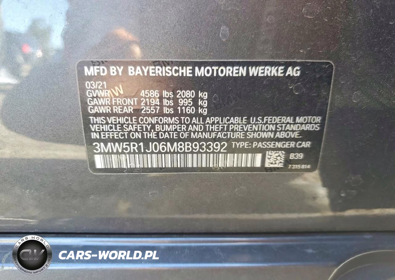 2021 BMW 330I VIN:3MW5R1J06M8B93392 - 12