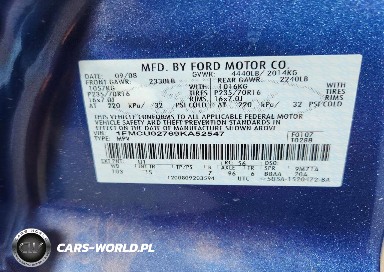 2009 Ford Escape Xls VIN:1FMCU02769KA52547 - 12