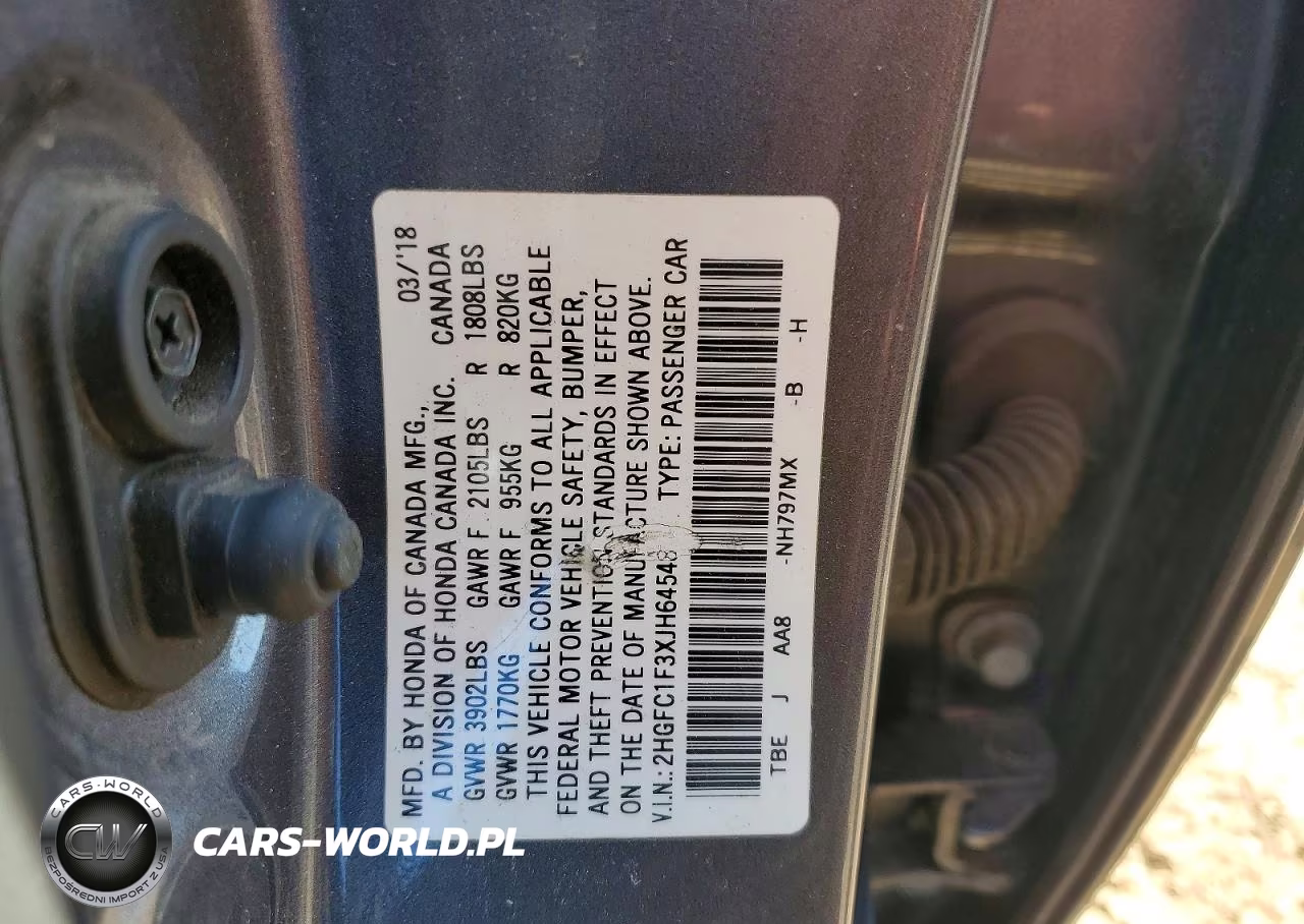2018 Honda Civic Ex VIN:2HGFC1F3XJH645486 - 12