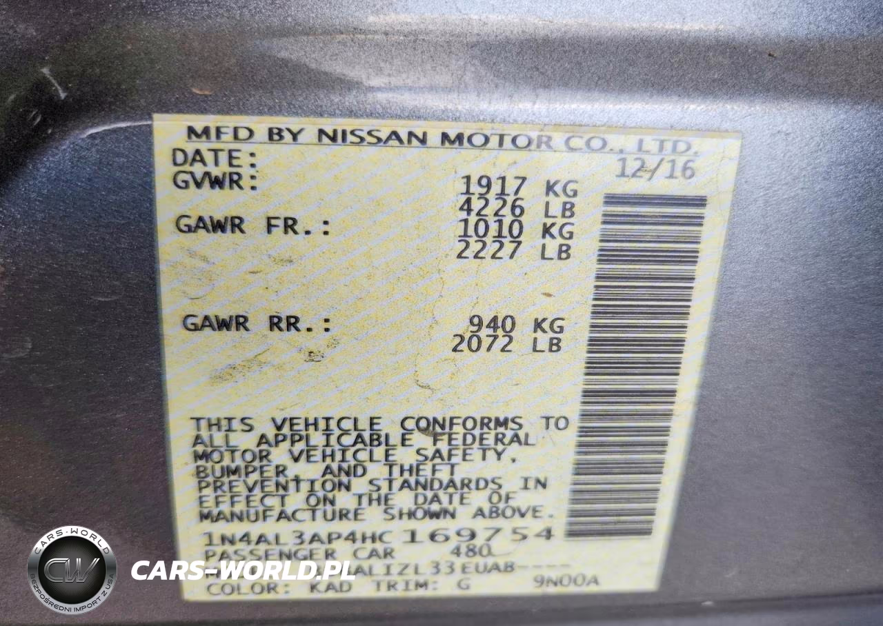 2017 Nissan Altima 2.5 Sv VIN:1N4AL3AP4HC169754 - 12