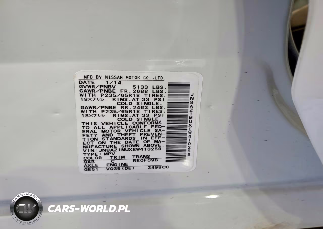 2014 Niss Murano Sl VIN:JN8AZ1MUXEW410259 - 14