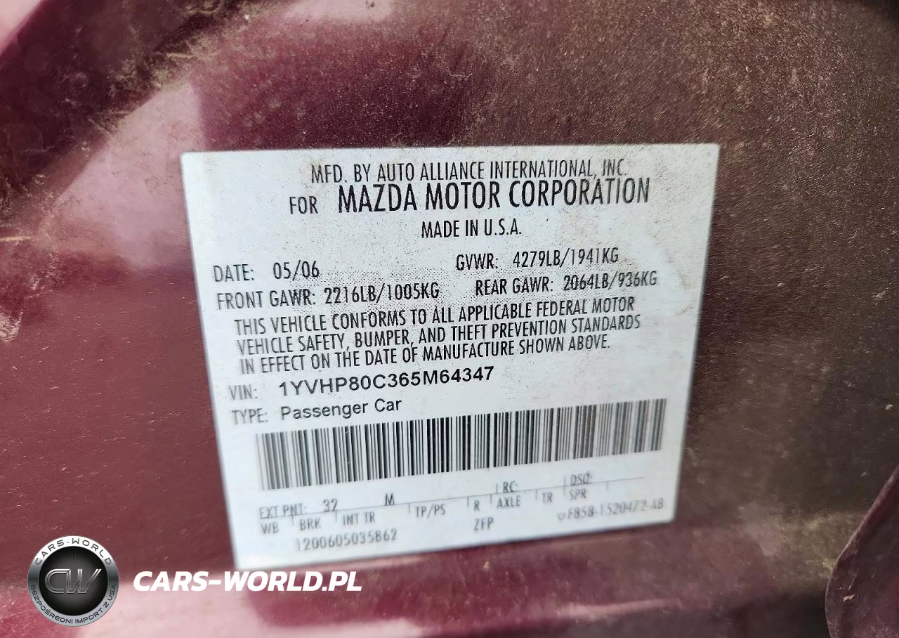 2006 Mazda 6 I VIN:1YVHP80C365M64347 - 12